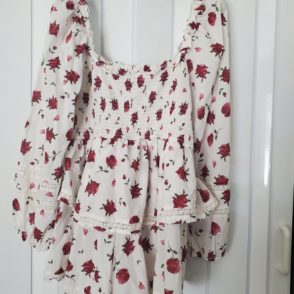 ARULA Floral Smocked Peplum Blouse - Rose Print